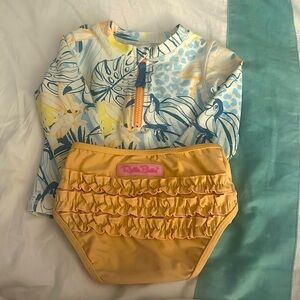 RuffleButts Tropical 2 Piece Bathing Suit with Rash Guard